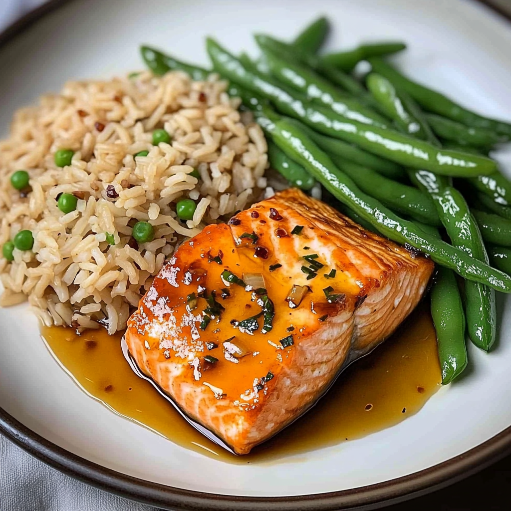 Honey Garlic Salmon with Brown Rice & Green Beans